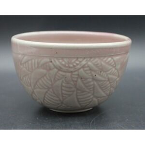 Handcrafted Studio Pottery Cereal Berry Bowl Pink Leaf Pattern Signed 5"